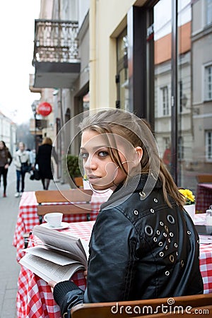 The student in cafe street in old city Stock Photo