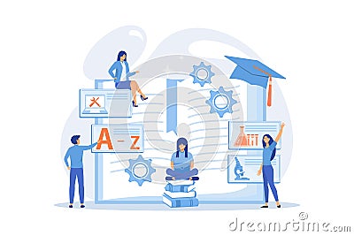 Student centered education, knowledge gaining, remote graduation. Bite-sized learning, learn at own pace, flexible learning Vector Illustration