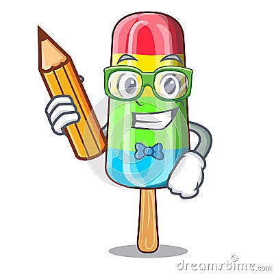 Student character beverage colorful ice cream stick Vector Illustration