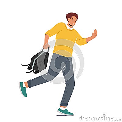 Student Character Late in University, Anxious Young Man with Bag in Hand Hurry at Class due to Oversleep or Traffic Jam Vector Illustration