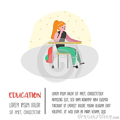 Student Characters. Back to School Kid Poster. Classroom with Schoolchild with Backpack. Education Concept Vector Illustration