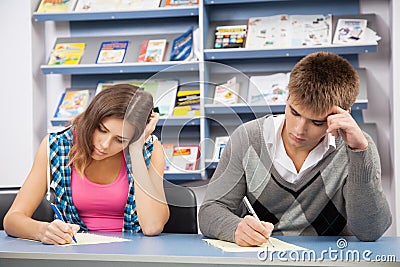 Student cheating at test exam Stock Photo