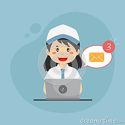 Student Checking Email Inbox Vector Illustration