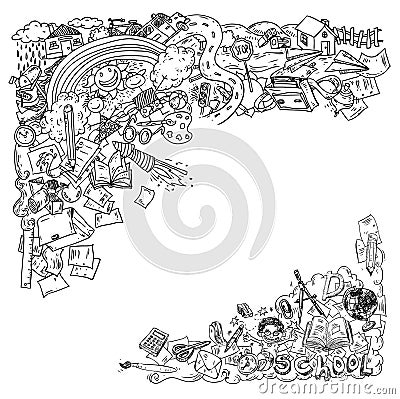 Student Doodle on paper, Back to School Sketchbook Illustration Vector Illustration