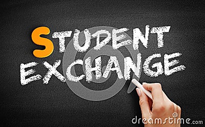 Student Exchang text on blackboard Stock Photo