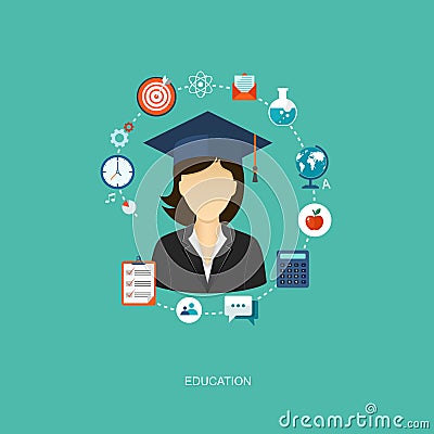 Student flat illustration with icons Vector Illustration