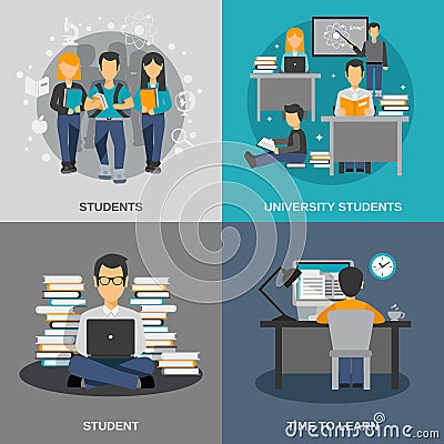 Student Flat Set Vector Illustration