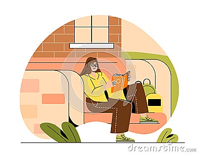 Student getting ready for classes Vector Illustration