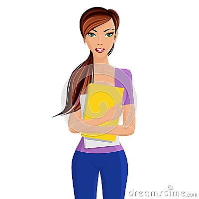 Student girl holding folder Vector Illustration