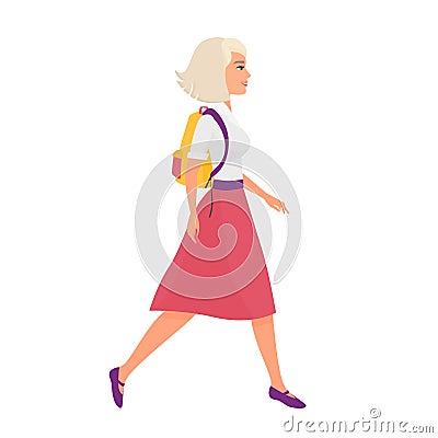 Student girl in walking pose Cartoon Illustration