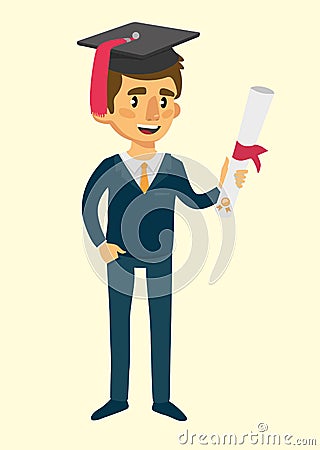 Student-graduate. Cartoon boy holding a scroll Vector Illustration