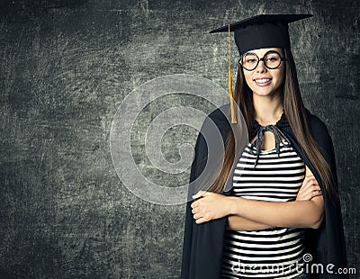 Student in Graduation Hat, Woman in Glasses Mortarboard Stock Photo