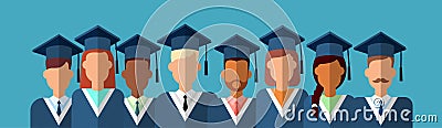 Student Group Graduation Gown Cap Vector Illustration