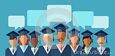 Student Group Graduation Gown Vector Illustration