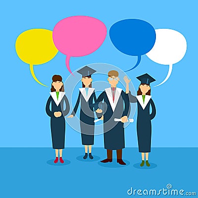 Student Group Graduation Gown With Chat Box Vector Illustration