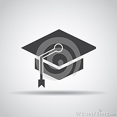 Student hat icon with shadow on a gray background. Vector illustration Cartoon Illustration