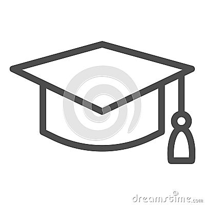 Student hat line icon. Graduation black square cup. Education vector design concept, outline style pictogram on white Vector Illustration