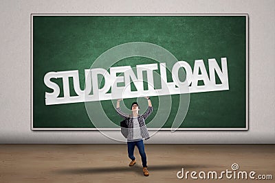 Student hold a student loan sign Stock Photo