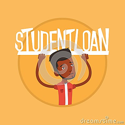 Student holding sign of student loan. Vector Illustration