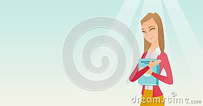 Student hugging her book vector illustration. Vector Illustration