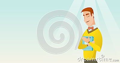 Student hugging his book vector illustration. Vector Illustration