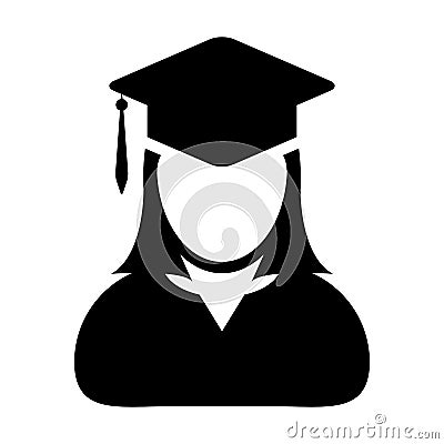 Student icon vector female person profile avatar with mortar board hat symbol for school, college and university graduation degree Vector Illustration