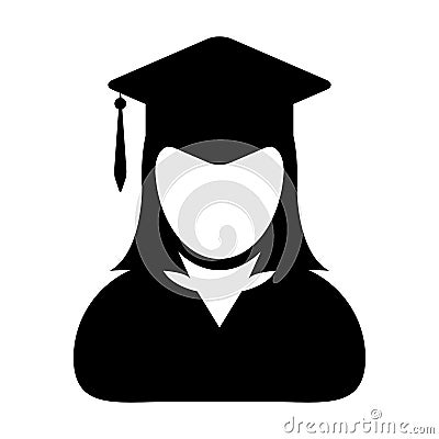 Student Icon Vector Female Person Profile Graduation Avatar with Mortar Board Vector Illustration