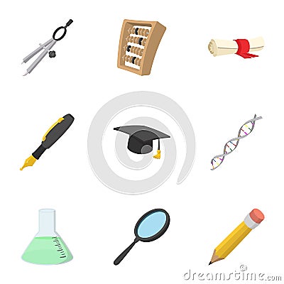 Student icons set, cartoon style Vector Illustration