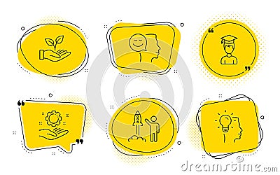 Employee hand, Helping hand and Good mood icons set. Student, Launch project and Idea signs. Vector Vector Illustration