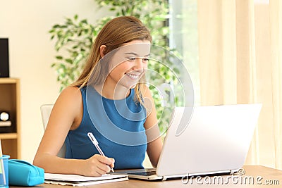 Student learning doing homework on line Stock Photo