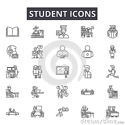 Student line icons for web and mobile design. Editable stroke signs. Student outline concept illustrations Vector Illustration