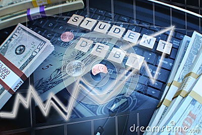 Student Loan Debt Rising With Borrowed Money On Computer Laptop High Quality Stock Photo