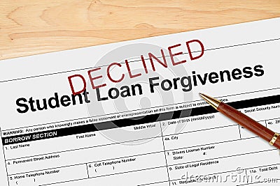 Student Loan Forgiveness application declined with pen Stock Photo