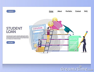 Student loan vector website landing page design template Vector Illustration