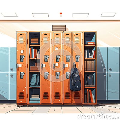 Student locker, Back to school cartoon style high quality ai image generated Stock Photo
