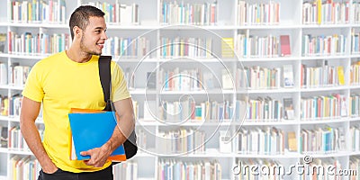 Student looking to the side look young man people banner copyspace copy space library Stock Photo