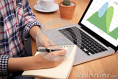 Student make lecture from online lesson education internet networking via laptop at home. homeschooling , e-learning education Stock Photo