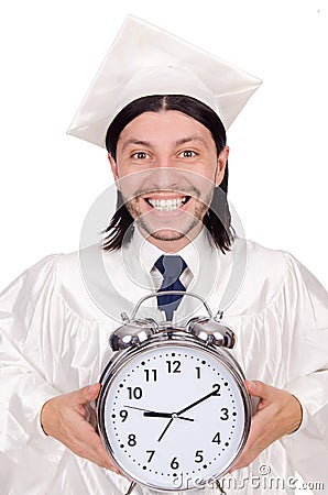 Student missing his deadlines with clock Stock Photo