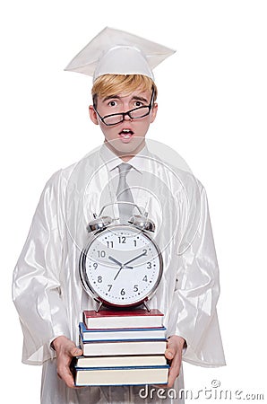 Student missing his deadlines with clock Stock Photo