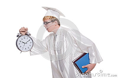 Student missing his deadlines with clock Stock Photo