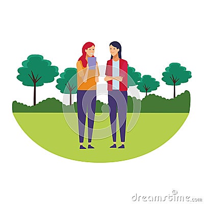 Student outfit friends students park Vector Illustration
