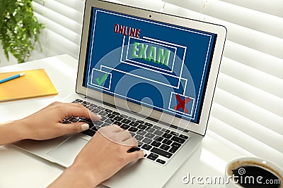 Student passing online exam at home Stock Photo