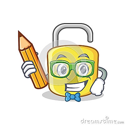 Student with pencil yellow lock character mascot Vector Illustration
