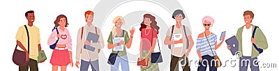 Student people diversity vector illustration set. Cartoon young multinational group of man woman diverse characters Vector Illustration