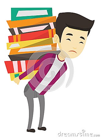 Student with pile of books vector illustration. Vector Illustration