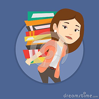 Student with pile of books vector illustration. Vector Illustration