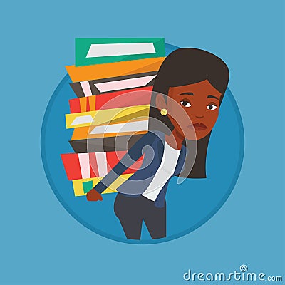 Student with pile of books vector illustration. Vector Illustration