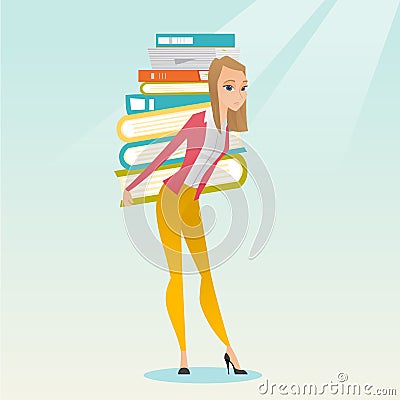 Student with pile of books vector illustration. Vector Illustration