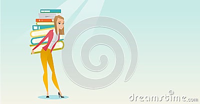 Student with pile of books vector illustration. Vector Illustration