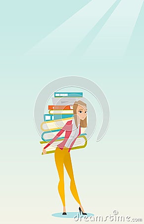 Student with pile of books vector illustration. Vector Illustration